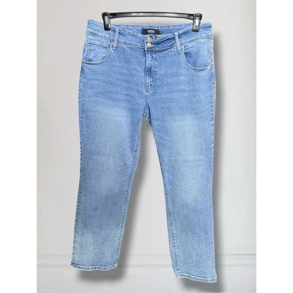Hudson Ankle Straight Leg Women’s 14 Mid Rise Flap Pocket Jeans Stretch Denim